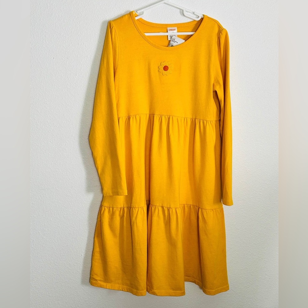 Gymboree Yellow Long-Sleeve Tiered Dress with Embroidered Daisy